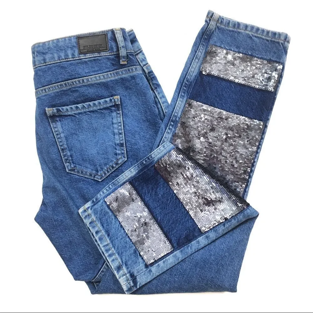 ZARA Basic Z1975 Cigarette Boyfriend Fit Sequin Ankle/Crop Jeans